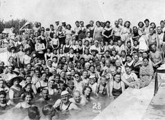 Hungary, Hajdúszoboszló, gyógyfürdő., 1930, Fortepan, beach, swimming pool, tableau, Fortepan #73920