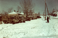 Oroszország, Belgorod, Trubeckoj herceg utca (ekkor Vorovszkij utca)., 1942, Fortepan, templom, színes, német gyártmány, magyar gyártmány, teherautó, Rába-márka, második világháború, Rába 38M Botond, terepminta, Krupp-márka, Krupp Protze, Fortepan #73955