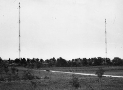 Magyarország, Szigetszentmiklós, a lakihegyi adóállomás 20 kW-os Telefunken adó tornyai és antennája., 1935, Kamrás Notond Ferenc, antenna, rádiózás, Fortepan #74068