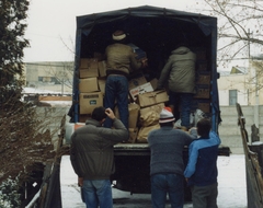 Romania,Transylvania, Târgu Mureș, 1990, Várhelyi Iván, colorful, commercial vehicle, book donation, Fortepan #74149