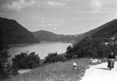 1965, Romák Éva, lake, motorcycle, Fortepan #74387