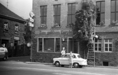 Germany, Irlich, Kurtrierer Strasse 25., balra a Rodenbacher Strasse torkolata., 1965, Romák Éva, Gerrman brand, Trabant-brand, automobile, FRG, Fortepan #74402