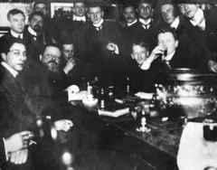 1900, Semmelweis Egyetem Levéltára, tableau, drinking, extended pinky finger, Fortepan #74452