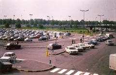 Olaszország, Milánó, Linate, a repülőtér parkolója., 1972, Fülöp Imre, Kalocsai István, színes, Fiat-márka, Mercedes-márka, parkoló, lámpaoszlop, repülőtér, automobil, Alfa Romeo Giulia, Fiat 850, Fiat 500, Fiat 124, Citroen DS, Fiat 128, Mercedes W115, BMC Mini, Fiat 1300/1500, Fiat 600, BMW 02, Volkswagen Transporter 2, Fiat 125, Fortepan #74736