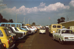 Magyarország, Budapest X., Albertirsai út, a BNV parkolója a Kőbánya felső vasútállomás mellett., 1972, Fülöp Imre, Kalocsai István, színes, Skoda-márka, Fiat-márka, Barkas-márka, GAZ M21 Volga, GAZ 24 Volga, Volkswagen Typ3, Trabant 601, rendszám, Skoda 100, Fiat 850, Polski Fiat 125p, Peugeot 404, UAZ-452, Nysa 522, BMW 02, Budapest, Mercedes W116, Simca 1100, Mazda-márka, Audi 80, Volkswagen Transporter 3, Fortepan #74748