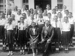 1950, Fortepan, class photo, tableau, teacher, girls' class, Fortepan #7490