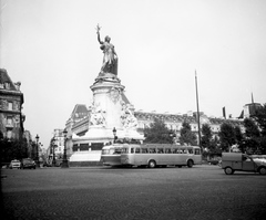 Franciaország, Párizs, Place de la République, Monument à la République (Léopold Morice, 1883.)., 1962, Romák Éva, szobor, emlékmű, Citroen-márka, Citroen 2CV Furgoneta, Léopold Morice-terv, François-Charles Morice-terv, Fortepan #74949