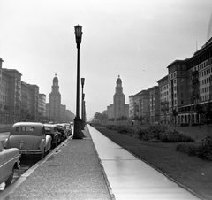 Németország, Berlin, Kelet-Berlin, Frankfurter Allee, szemben a Frankfurter Tor és a Karl Marx Allee (Stalinallee)., 1960, Romák Éva, NDK, szocreál, Kelet-Berlin, Hermann Henselmann-terv, Fortepan #74998