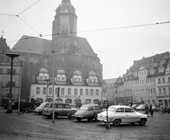 Németország, Naumburg, Markt, háttérben a Szent Vencel templom., 1960, Romák Éva, csehszlovák gyártmány, német gyártmány, Skoda Octavia, AWZ-márka, AWZ P70 Zwickau, IFA F9, Fortepan #75014