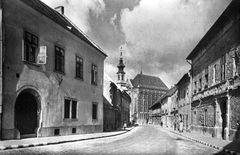 Hungary, Budapest I., Táncsics Mihály utca a Bécsi kapu téri evangélikus templom és a Magyar Országos Levéltár felé nézve., 1955, Fortepan, street view, window, cobblestones, Budapest, Fortepan #75372