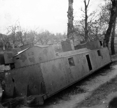 Szovjet gyártmányú, BP-35 típusú páncélvonat lövegkocsijának roncsa., 1942, Teller Ferenc, Gergelyi Béla, keleti front, páncélvonat, második világháború, járműroncs, Fortepan #75400