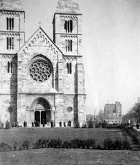 Hungary, Budapest XIII., Szent Margit (Ferdinánd) tér, Árpád-házi Szent Margit-templom., 1946, Fortepan, church, Catholic Church, romanesque revival architect, Budapest, István Möller-design, Fortepan #7558