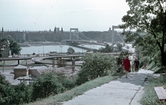 Magyarország, Gellérthegy, Budapest I., kilátás a Döbrentei tér és az Erzsébet híd felé., 1970, Kristek Pál, színes, híd, Budapest, Sávoly Pál-terv, Fortepan #75622