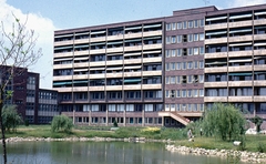 Hungary, Szolnok, Verseghy út 6-8., MÁV Kórház és Rendelőintézet, 1969, Kristek Pál, colorful, medical institution, Fortepan #75653