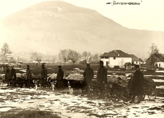 Romania, Dorna Candrenilor, háttérben az Oușoru hegy., 1917, Péchy László, First World War, dog, soldier, dog cart, Fortepan #76000