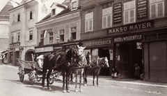 Croatia, Zagreb, ulica Tome Bakaća a Jellasics bán tér (Trg bana Josipa Jelačića) felől nézve., 1903, Fortepan, flag, label, chariot, street view, coach, store display, Fortepan #76290