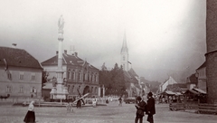 Croatia, Zagreb, Kaptol ulica, Mária szobor., 1903, Fortepan, church, flag, market, street view, genre painting, Fortepan #76297