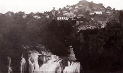 Bosnia and Herzegovina, Jajca, a vízesés, háttérben a vár., 1903, Fortepan, river, picture, mountain, hillside, water fall, Fortepan #76307