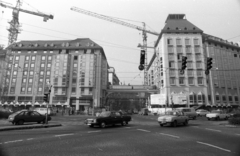 Hungary, Budapest V.,Budapest IX., Kálvin tér az Üllői út torkolatától a Kecskeméti utca felé nézve., 1990, Erdei Katalin, transport, intersection, street view, crane, Budapest, Fortepan #76452