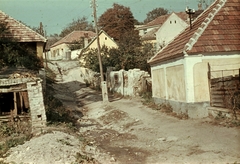 Magyarország, Veszprém, Margit tér a Céhház utca torkolatánál., 1966, Herth Viktória dr, Bodó Emma, színes, utcakép, villanyoszlop, Fortepan #76487