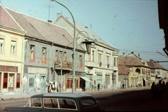 Magyarország, Veszprém, Kossuth Lajos utca., 1966, Herth Viktória dr, Bodó Emma, színes, utcakép, automobil, villanyoszlop, Fortepan #76527