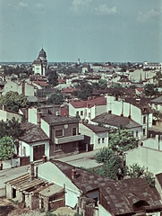 Románia, Bukarest, kilátás a Șoseaua Ștefan cel Mare felől Colentina városrészre, előtérben a Strada Vaporul lui Assan, háttérben a Szent Demeter-templom., 1962, Erky-Nagy Tibor, színes, látkép, Fortepan #76578