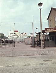 Németország, Rostock, 1965, Erky-Nagy Tibor, hajó, színes, felirat, NDK, kikötő, Fortepan #76636