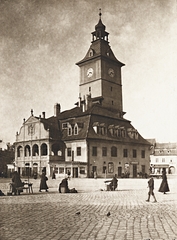 Románia,Erdély, Brassó, Fő tér (ekkor Ferenc József tér, később Tanács tér, Piața Sfatului), Városháza (később múzeum)., 1908, Erky-Nagy Tibor, utcakép, kockakő, középület, Fortepan #76740