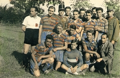 1943, Erky-Nagy Tibor, futballcsapat, színezett kép, Fortepan #76749