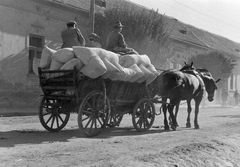 Magyarország, Pécsvárad, Kossuth Lajos utca, háttérben a 18-as számú ház., 1949, Fortepan, falu, ló, szekér, fogat, földművelés, zsák, Fortepan #7675