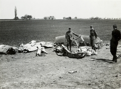 Szerbia, Messerschmitt vadászrepülőgép roncsa a magyar csapatok bevonulása idején., 1941, Klenner Aladár, repülőgép, Luftwaffe, járműroncs, Messerschmitt-márka, Messerschmitt Bf-110, Fortepan #77015