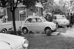 Magyarország, Városliget,Budapesti Ipari Vásár, Budapest XIV., FIAT 500 típusú személygépkocsik kiállítása., 1960, Erky-Nagy Tibor, Fiat-márka, olasz gyártmány, nemzetközi vásár, automobil, Fiat 500, Fiat 600, Budapest, Fortepan #77111