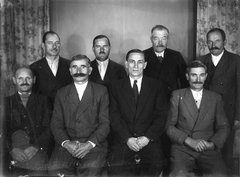 1948, Magyari László/Jánoshalmi Fotótár, bajusz, dupla soros kabát, csoportkép, Fortepan #77601