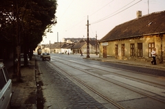 Magyarország, Óbuda, Budapest III., Bécsi út a Szépvölgyi út felől a Nagyszombat utca felé nézve, jobbra a Csemete utca torkolata., 1975, Ed Sijmons, színes, utcakép, villamos, Ganz TM, Budapest, Fortepan #77791