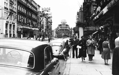 Belgium, Brüsszel, Boulevard Anspach, 1958, Fülöp Imre, Kalocsai István, utcakép, járókelő, Fortepan #77982