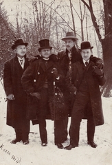 Slovakia, Košice, 1901, Nagy Beatrix Julianna, winter, snow, tableau, men, top hat, bowler hat, walking cane, Fortepan #78030