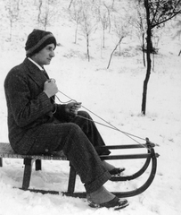 1942, Fortepan, portrait, winter, snow, sledge, man, spat, Fortepan #7840