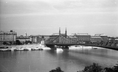 Magyarország, Budapest V.,Budapest IX.,Budapest XI., kilátás a Gellérthegyről a Szabadság (Ferenc József) híd és a Fővám tér felé., 1942, Berkó Pál, Duna, Budapest, Duna-híd, Feketeházy János-terv, Fortepan #78589