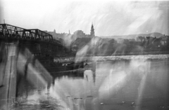 Hungary, Budapest V., Kossuth híd és a budai Duna-part a Széchenyi rakpartról nézve, szemben a Batthyány téri Szent Anna-templom., 1946, Berkó Pál, Kossuth-bridge, ship, church, bridge, Baroque-style, Catholic Church, Danube, Budapest, Jesuits, Kristóf Hamon-design, Máté Nöpauer-design, Fortepan #78942