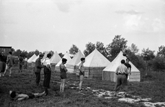 1946, Berkó Pál, tent, hands behind the head, boys, Fortepan #79530