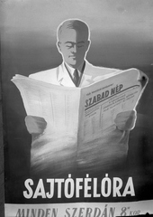 Magyarország, Budapest VII., Rákóczi út 58., a felvétel az ÁMTI (Állami Mélyépítéstudományi Tervező Intézet) irodaházában készült., 1950, UVATERV, plakát, újság, propaganda, Szabad Nép, Budapest, Fortepan #79612