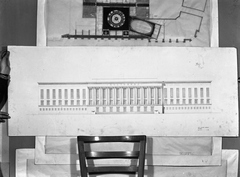 Magyarország, Budapest, a Csepeli Kultúrpalota tervpályázatára készített homlokzatterv., 1951, UVATERV, tervezés, szocreál, tervpályázat, Fortepan #79627