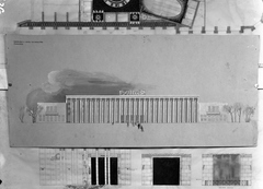 Magyarország, Budapest, a Csepeli Kultúrpalota tervpályázatára készített homlokzatterv., 1951, UVATERV, tervezés, Homlokzati terv, tervpályázat, Fortepan #79629
