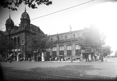 Magyarország, Budapest VI., Teréz (Lenin) körút, Nyugati pályaudvar, étterem., 1949, UVATERV, étterem, hirdetőoszlop, telefonfülke, Budapest, Gustave Eiffel-terv, Fortepan #79680