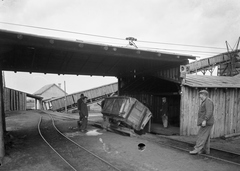 Hungary, Oroszlány, gazdasági vasút, csillebuktató., 1955, UVATERV, railway cart, Fortepan #79707