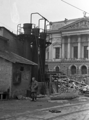 Hungary, Budapest VIII., Blaha Lujza tér, jobbra a Nemzeti Színház., 1955, UVATERV, Fellner and Helmer-design, eclectic architecture, Budapest, Fortepan #79821