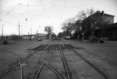 Magyarország, Budapest XIII., Váci út, szemben a Róbert Károly körúti kereszteződéstől a Dagály utca felé vezető szakasz. Balra a felhajtó az Árpád hídhoz vezet., 1959, UVATERV, forgalom, teherautó, utcakép, Csepel-márka, Budapest, sínpálya, Fortepan #79965