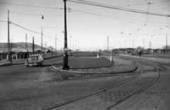 Magyarország, Budapest XIII., felhajtó a Váci útról az Árpád híd felé., 1959, UVATERV, rendszám, Skoda 1201, Opel Rekord P1, Budapest, sínpálya, Fortepan #79966