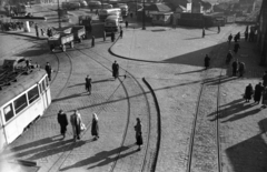 Magyarország, Budapest IX., Boráros tér a Petőfi híd hídfőjétől a Soroksári út felé nézve., 1959, UVATERV, forgalom, autóbusz, teherautó, utcakép, Ikarus-márka, villamos, Ikarus 66, Ikarus 620/630, Skoda 1101 VO/P Colonial, Moszkvics 407, Budapest, Ikarus 60, Fortepan #79967