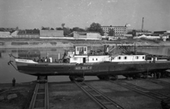 Magyarország, Budapest IV., Újpesti-öböl, Népsziget, MAHART hajójavító, az Esztergom vontatóhajó., 1952, UVATERV, hajó, Esztergom/S. III. hajó, sólya, Budapest, Fortepan #80043